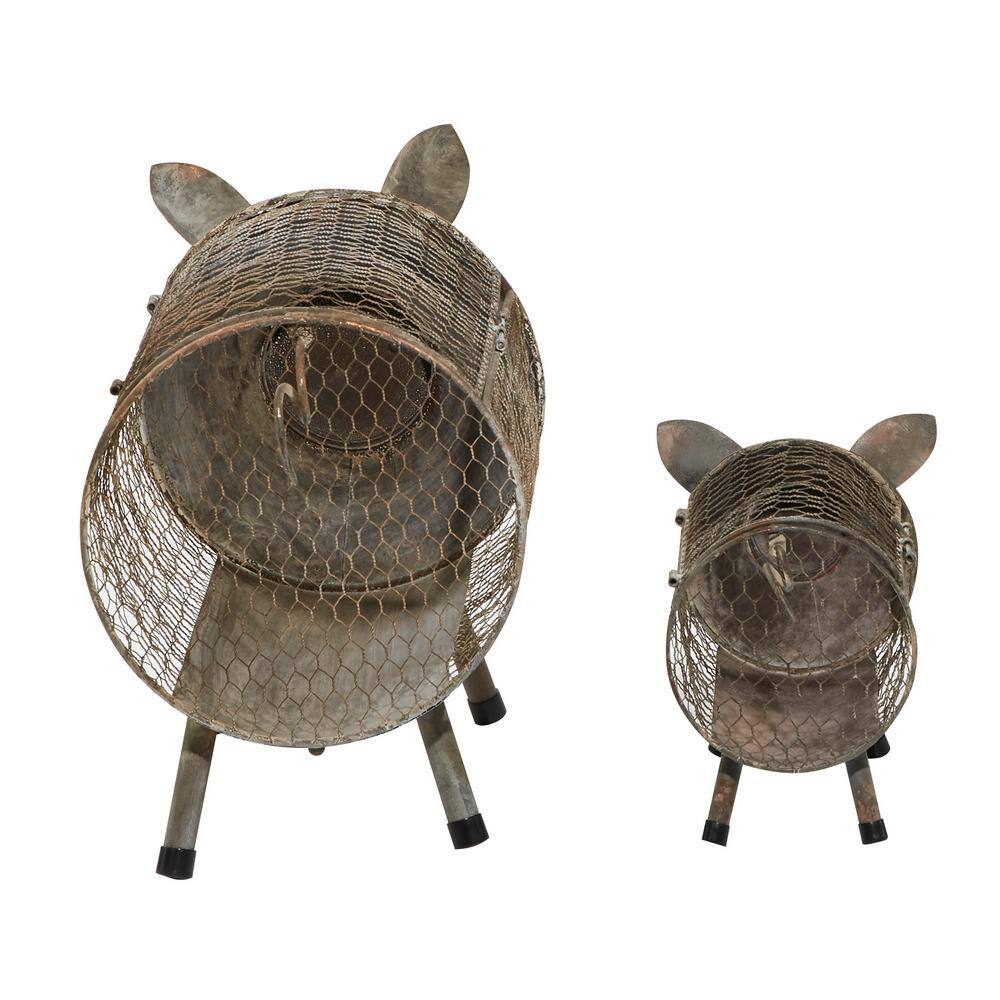 Rustic Brown Metal Pig Planter Set for Indoor/Outdoor