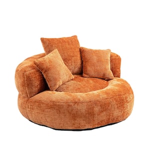 Modern Comfy Orange Chenille Upholstery Bean Bag Round Accent Arm Chair