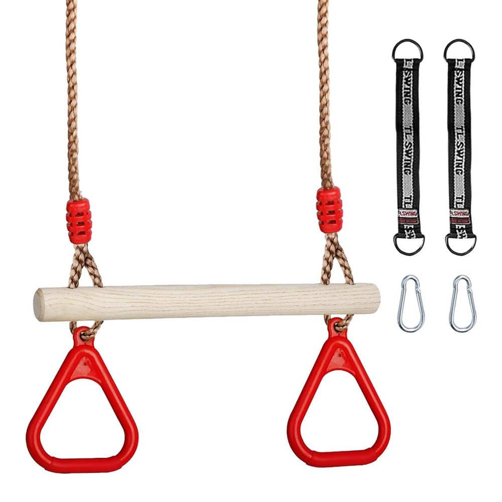 Trapeze Swing Bar with Rings 45cm Adjustable Rope 2 Straps Plastic ...