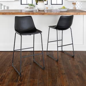 29-3/8 in. Black Faux Leather Bar Stools (Set of 2)