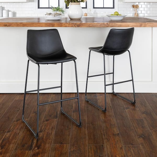 Walker Edison Furniture Company 29-3/8 in. Black Faux Leather Bar Stools (Set of 2)