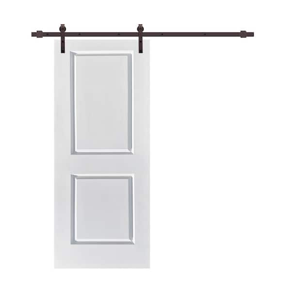 CALHOME 36 in. x 80 in. White Painted Finished Composite MDF 2 Panel Interior Sliding Barn Door with Hardware Kit