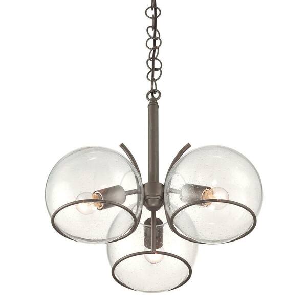 Varaluz Watson 3-Light Metallic Bronze Chandelier with Recycled Clear Seedy Glass