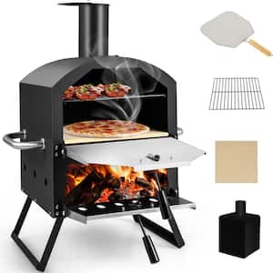 28 in. Wood Fired Outdoor Pizza Oven with Removable Cooking Rack and Folding Legs for Camping Backyard BBQ