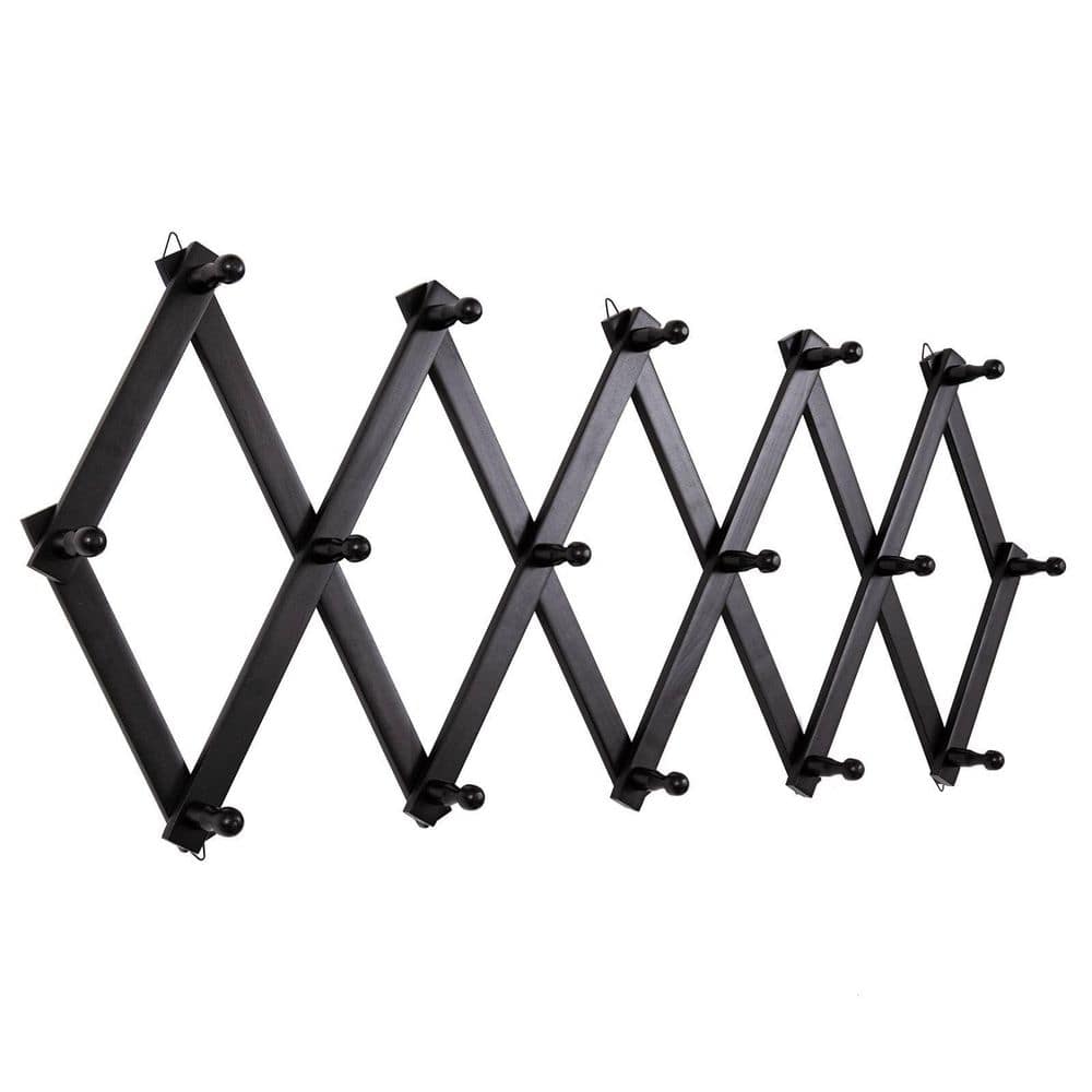 Black Wood Expandable Coat Rack with 16 Hooks, Wall Hat Rack for ...
