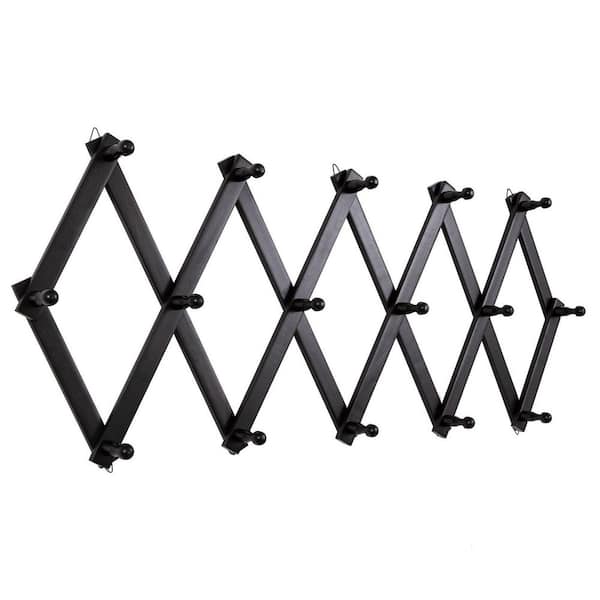 Capot Rack Black Wood Expandable Coat Rack with 16 Hooks, Wall Hat Rack for ...