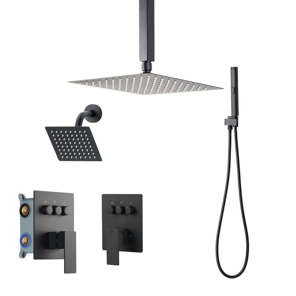Shower Faucet Set with 10-In. Ceiling Rainfall Shower, and 2-in-1 Handheld Spray, 6-In. Wall-Mounted Head, Matte Black price history on PriceWatchPro