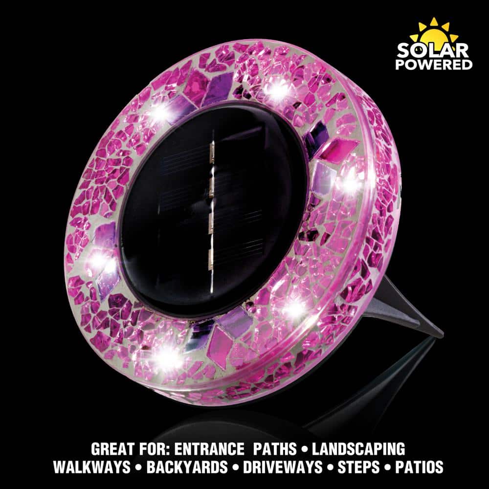 Pink Mosaic Solar LED Pathway Lights with Auto On/Off - 4 Pack