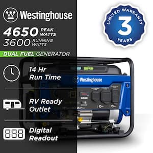 4,650/3,600-Watt Dual Fuel Gas and Propane Powered Portable Generator with Recoil Start