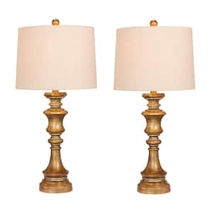 Pair of 27.75 in. Candlestick Resin Table Lamps in a Antiqued Gold Leaf