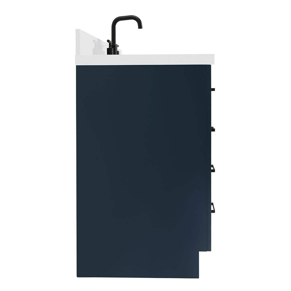 Midnight Blue Hardwood Single Basin Vanity with Quartz Top