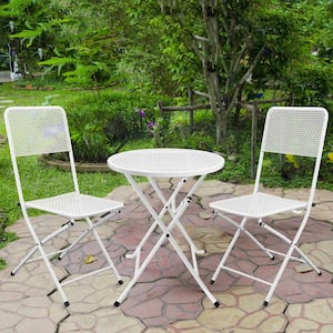 3-Piece White Patio Premium Steel Bistro Set with Foldable Table and Chairs