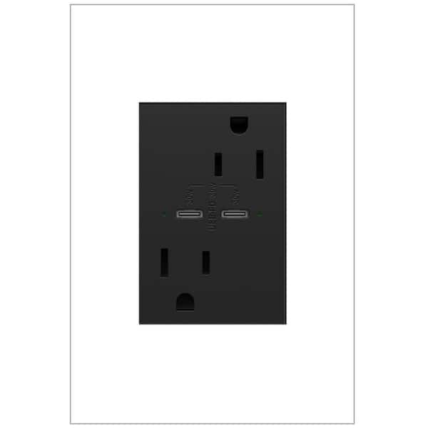 adorne 15 Amp Tamper-Resistant Duplex Outlet with Ultra-Fast 6A PLUS 30W Power Delivery USB Type-C/C, Graphite