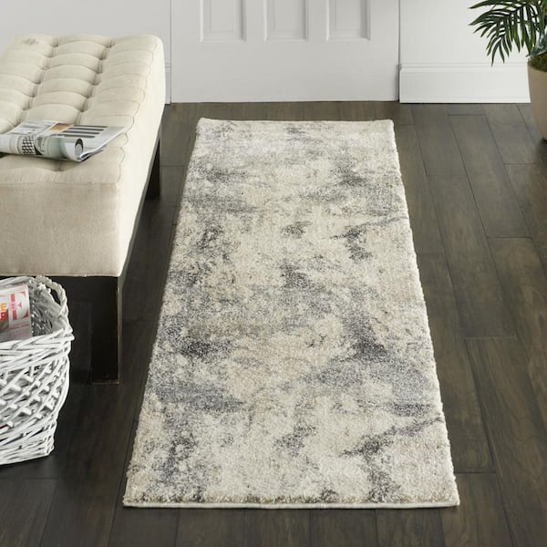 2 X 8 Gray Abstract Washable Area Rug Runner Rug