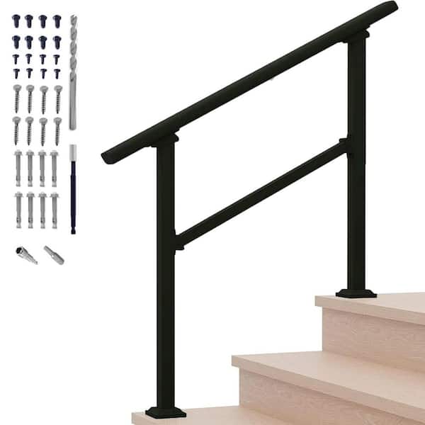 37 in. H Black 3 Step Stair Handrail and Indoor Stair Railing Kit, Hand Rails for Porch and Patio