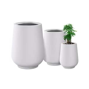 26.5", 20" and 13.1"H Round Pure White Finish Concrete Tall Planters, Set of 3 Outdoor Indoor Large w/ Drainage Holes