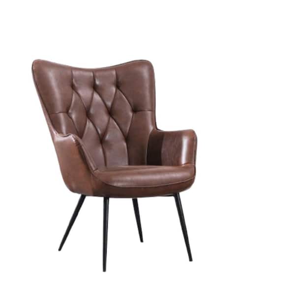Bestier Dark Brown Leather Arm Chair with Soft Filling Accent Chair with Wing Back