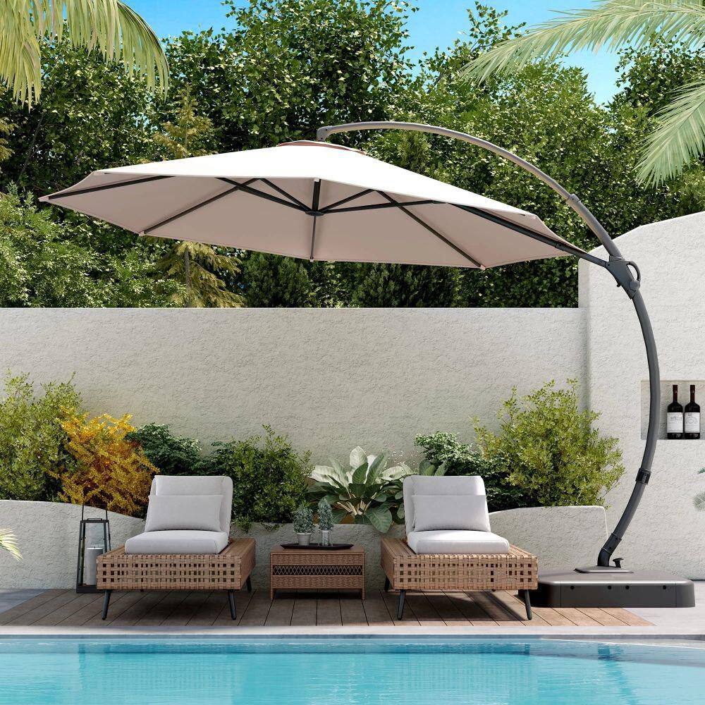 Champagne 11ft Cantilever Patio Umbrella with Black Metal Pole