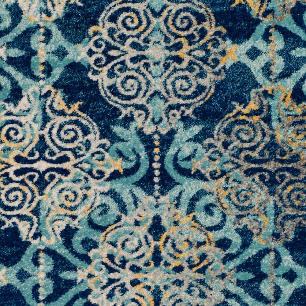 Royal and Light Blue Synthetic 3' x 5' Damask Area Rug