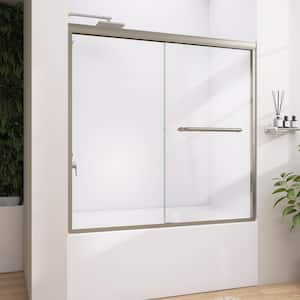 60 in. W x 58 in. H Semi-Frameless Sliding Tub Door Alcove Bathtub Shower Door in Brushed Nickel 1/4 in. W/ Clear Glass