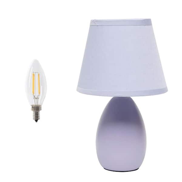 9.45 in. Mini Egg Oval Ceramic Table Lamp with Matching Shade, LED Bulb Included, Purple