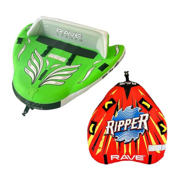 RAVE Sports Ripper 2 Rider Towable Boat Raft Plus Wake Hawk 3 Rider Towable Tube