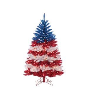 5 ft. Patriotic American Artificial Christmas Tree in Red, White and Blue with 495 Clear and Red Lights