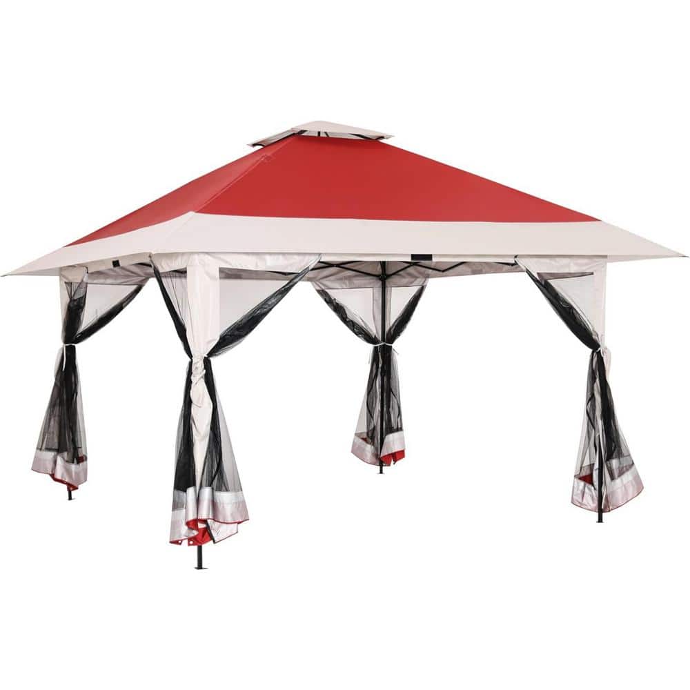 13 ft. x 13 ft. Ropes Red Instant Pop Up Gazebo Canopy Tent Shelter with Zi
