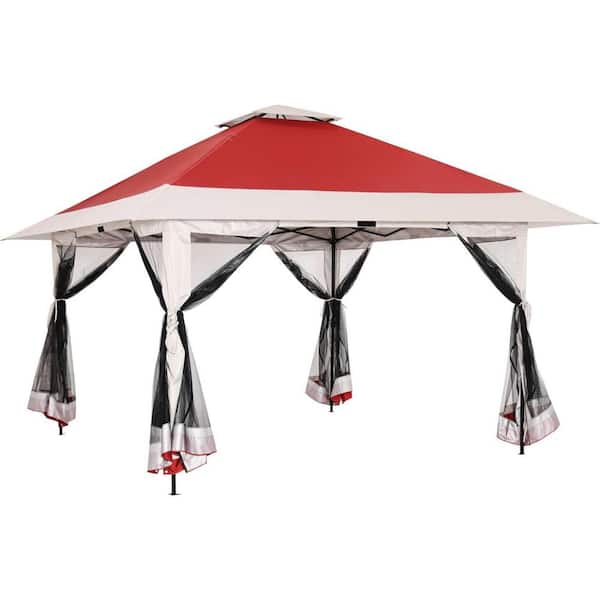 Unbranded 13 ft. x 13 ft. Ropes Red Instant Pop Up Gazebo Canopy Tent Shelter with Zippered Mesh Mosquito Netting