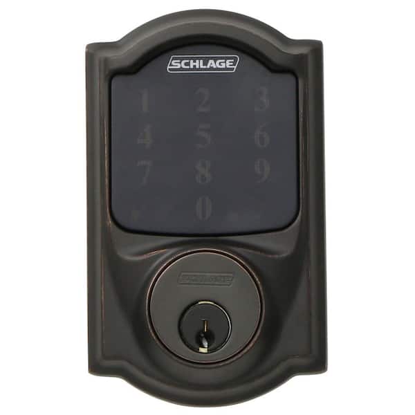 Schlage Camelot Aged Bronze Connect Smart Lock With Alarm BE469NX