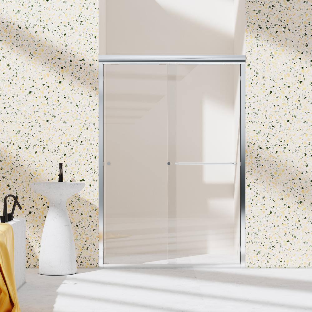 Chrome Semi-Frameless Double Sliding Shower Door with Clear Glass