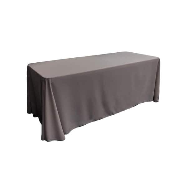 90 in. x 132 in. Charcoal Polyester Poplin Rectangular Tablecloth