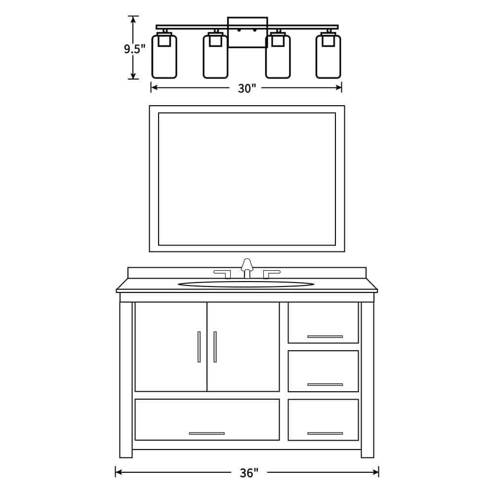 Brushed Nickel 4-Light Dimmable Vanity Light with Frosted Glass Shades