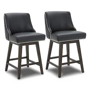 Martin 26 in. Black High Back Solid Wood Frame Swivel Counter Height Bar Stool with Faux Leather Seat(Set of 2)