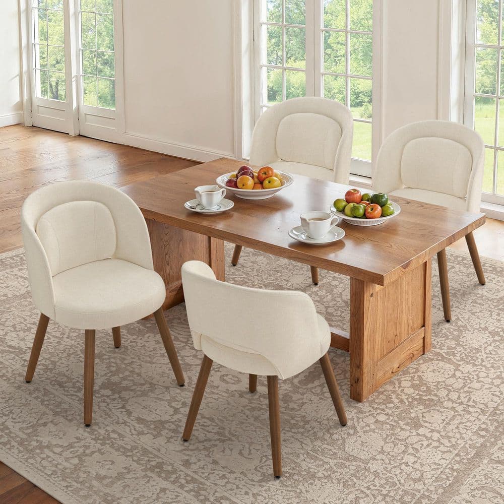 Katherine Linen Mid-Century Modern Fabric Upholstered Dining Chairs with Solid Wood Legs and Detachable Pillow, Set of 4 price history on PriceWatchPro