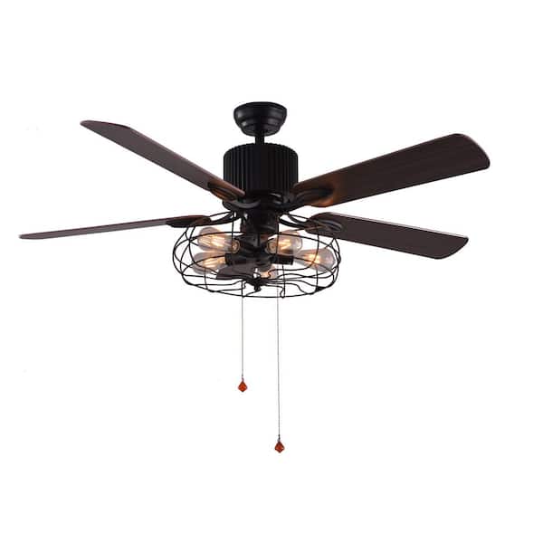 Oaks Aura Riverview Modern Industrial 52 in.Indoor Black Cage Ceiling Fan with Light Remote Control