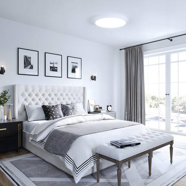 TOZING 9 in. Modern White Integrated LED 1600 Lumens 3000K Round Flat Panel Ceiling Flush Mount For Bathroom, Hallway, Kitchen