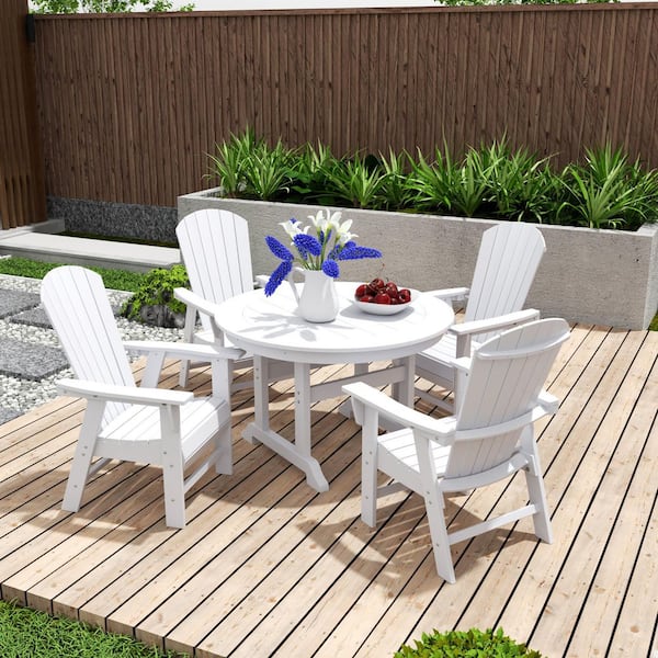 WESTIN OUTDOOR Altura Outdoor Patio Weather Resistant White 5-Piece HDPE Plastic Round Table Dining Set