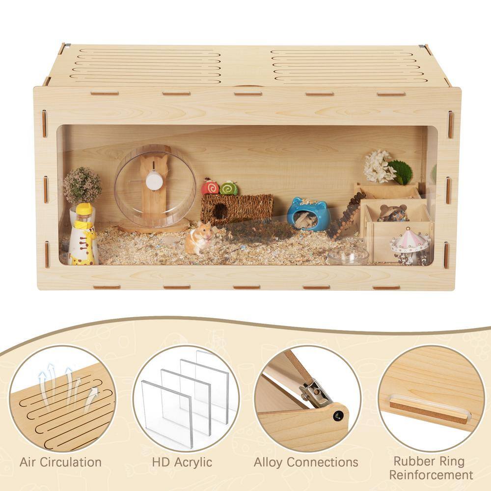 Natural Wood Large Hamster Cage with Acrylic Panels