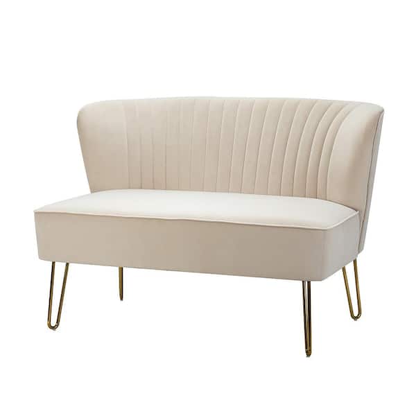 JAYDEN CREATION Alonzo 45 in. Contemporary Velvet Tufted Back Tan 2-Seats Loveseat with U-Shaped Legs