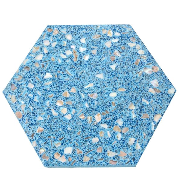 Amalfi 9 in. x 8 in. Yosemite Blue w/Copper Flecks Glossy Shell, Terrazzo Hexagon Marble Tile (1.8 sq. ft./case, 5-Pack)