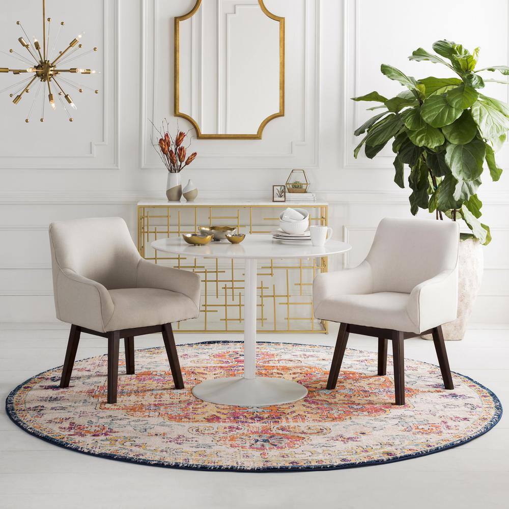 Livabliss 5'3" Round Multicolor Synthetic Medallion Area Rug
