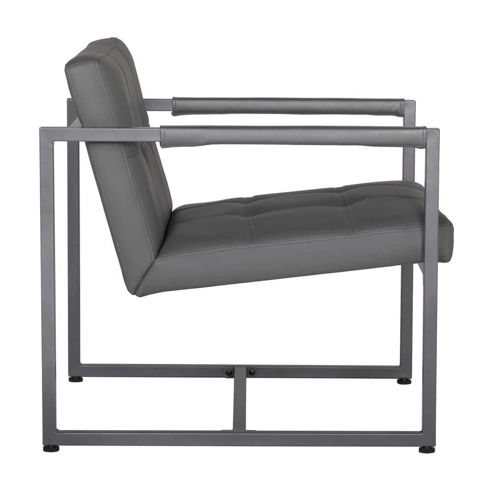 Gray Leather and Metal Mid-Century Modern Accent Chair