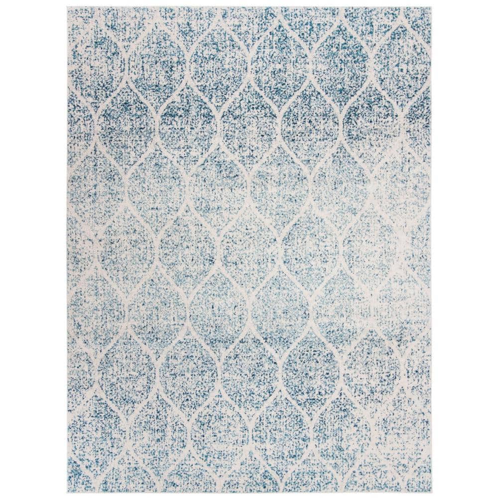 Elegant Cream & Turquoise Synthetic 8'x10' Reversible Area Rug
