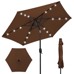 7.5 ft. Outdoor Market Solar Tilt Patio Umbrella LED Lights in Brown