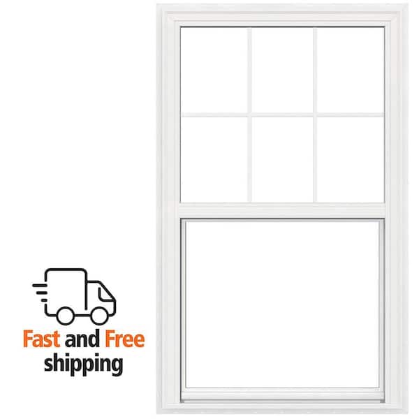 V-2500 29.5 in. x 53.5 in. Single Hung Vinyl LowE White NailFin Brickmould Frame New Construction Tilt-In Window w/Grids