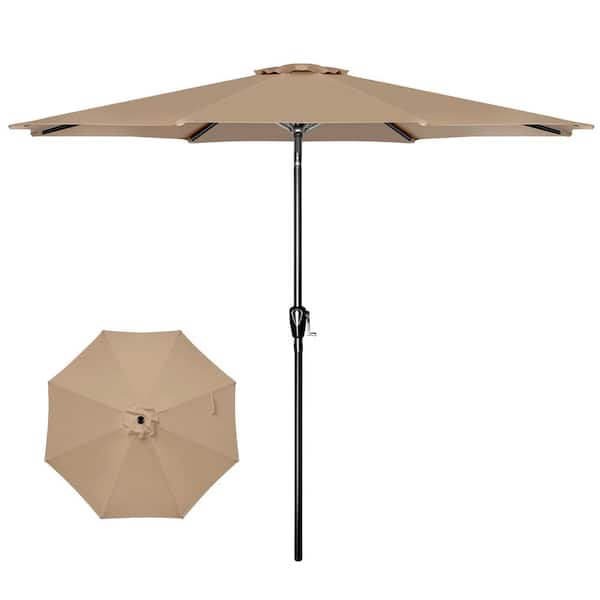 Zeus & Ruta 10 ft. Market Patio Umbrella in Tan with Push Button Tilt and Crank for Garden, Porch, Balcony