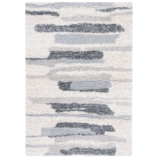 Fontana Shag 9 ft. x 12 ft. Gray/Ivory Geometric Striped Area Rug