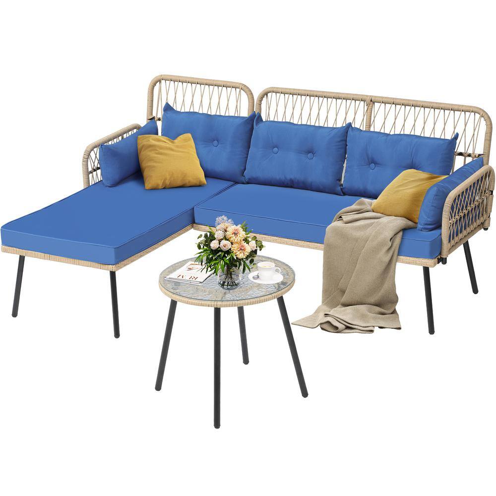 DEXTRUS Beige 3Piece Outdoor Patio Furniture Set LShaped Sectional