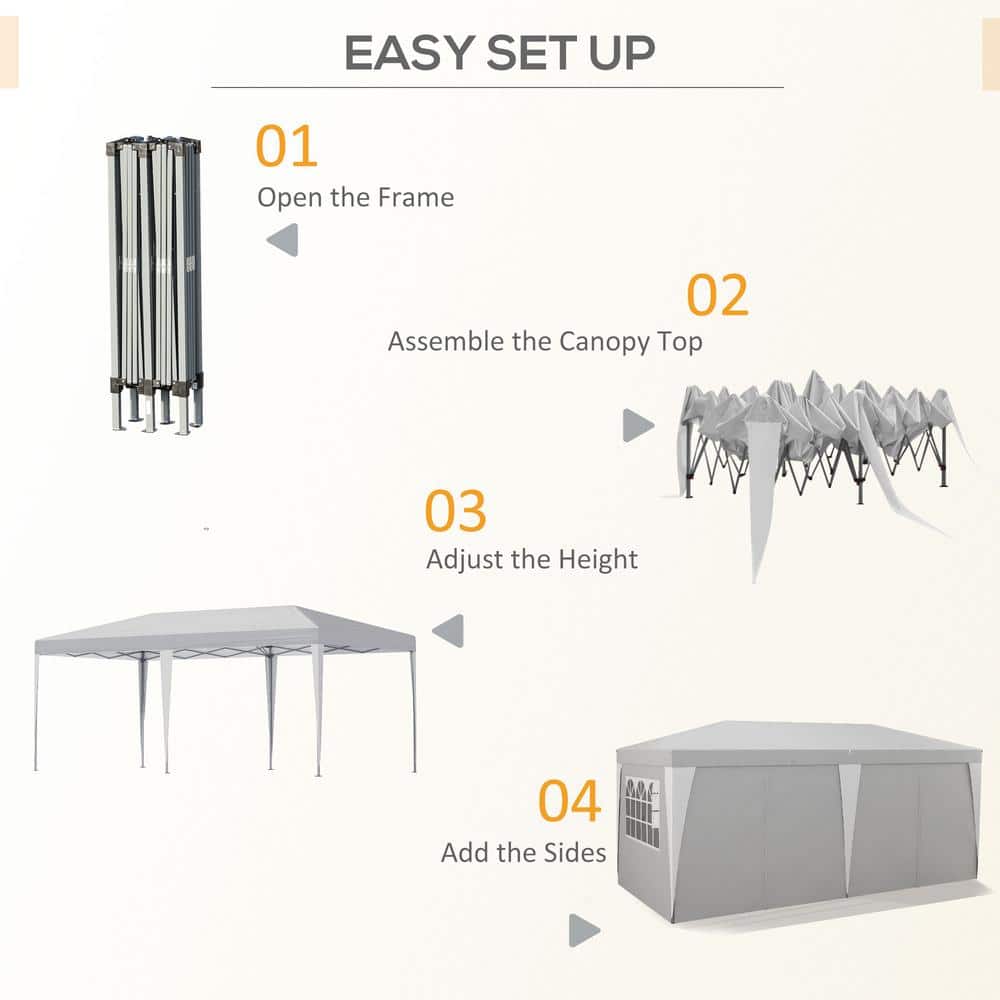 19 ft. Gray Pop Up Canopy Tent with Removable Sidewalls and Windows